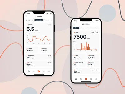 Gluclock dashboard design fitness glucose health mobile ui