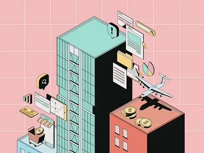 Economy shot 1 buildings colors computer illustration isometric mexico ui vector web