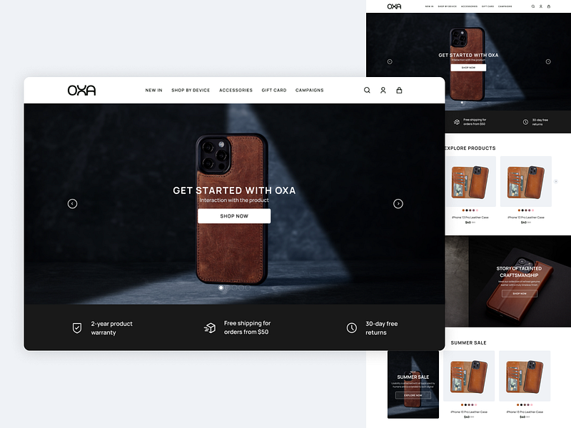 OXA Leather - Landing Page for E-Commerce e commerce ecommerce hero landing landing page leather ui ux web design website