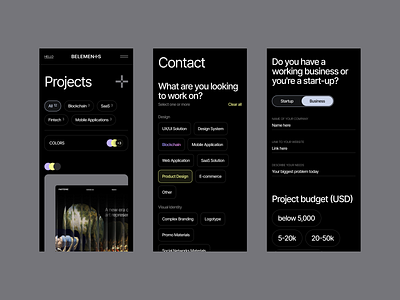 belements: web design, mobile, identity, attributes cards contacts crypto design system estimation identity menu mobile navigation nft page pin product design projects scroll segment send tabs web web design