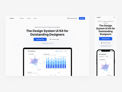 Design System UI Kit - Landing page design - desktop and mobile app branding design desktop figma graphic design illustration logo mobile typography ui ux vector