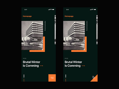 Architecture Blog Design architecture clean dark design interaction landing listing listings menu minimalism mobile mobile ui orange swipe ui ux