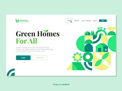 Green Homes landing page geometry illustration graphic design ins landingpage ui uiux vector illustration