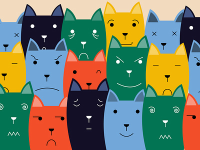 Illustration of cats with different facial expressions symbol