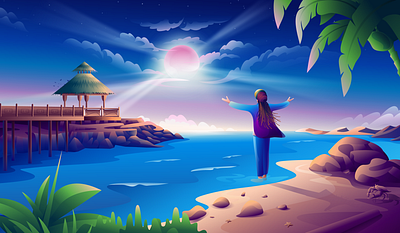 Embrace the sun / Breathe freely adventure app illustration banner illustration beach cartoon digital art environment hero image hero section illustration holiday homepage illustration illustration island background landing page illustration landscape illustration poster travel vector wallpaper web web page illustration