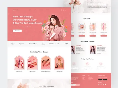 Landing Page - Holypretty Cosmetics beauty beauty app beauty product clean cosmetics landing page makeup minimalis online shopping pink shop skin care ui ux web web design website