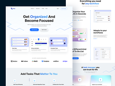 Task Management - Full Page activity clean daily task design landing page minimal productivity project management project manager saas simple task management task manager team to do list ui design uiux web website whitespace