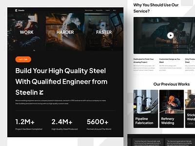 Steelin - Welding Company Landing Page clean company company profile design engineer fabrication industrial industry landing page metal service steel ui uidesign web design website design welder welding welding engineering