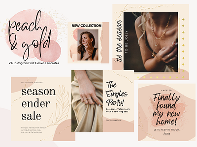 Peach & Gold - 24 Instagram Post Canva Templates canva canva template design instagram instagram post post social media template