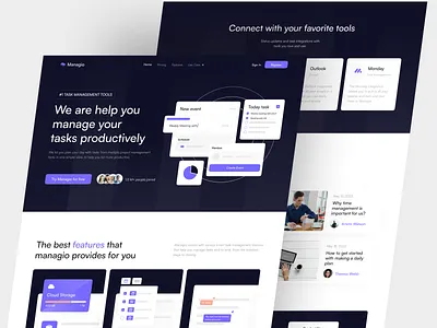 Managio - Task Management Tools Landing Page app branding design landing page logo manage management modern notes productive project management task tools typography ui web web design website widget widgets