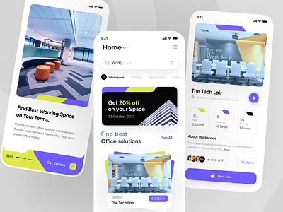 Co-working Space App app design cafe co working confarrence design dribbble meeting office ofspace realestate remote remoteworking renting ui workingspace workspace