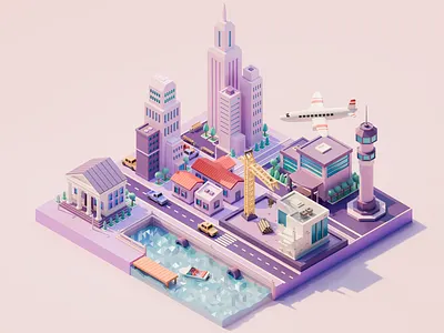 Business City 3d airport blender business city design diorama exterior house isometric low poly tower town