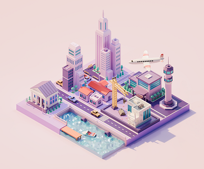 Business City 3d airport blender business city design diorama exterior house isometric low poly tower town