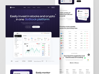 GoStock ~ Stock Market Website Design 📊 clean cryptocurrency financial invest investing investment website landing page market minimal stock market stock website ui user interface ux web design website