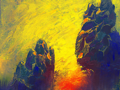 Rocks color illustration landscape oil painting rock sea texture