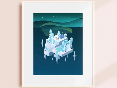 Cold Aurora - Isometric Design aurora forest geometric gradient graphic design illustration isometric art minimal nature winter