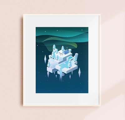 Cold Aurora - Isometric Design aurora forest geometric gradient graphic design illustration isometric art minimal nature winter