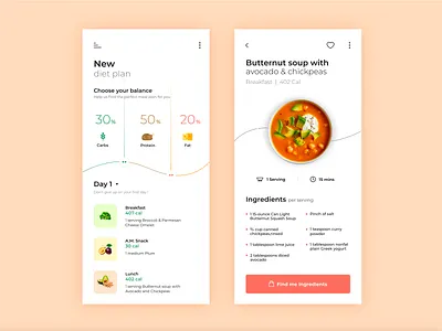 Diet Meal Plan Mobile App app apple clean ui detail diet diet app food app gif meal planner mobile motion new orange planner sharp slider ui ux video whitespace