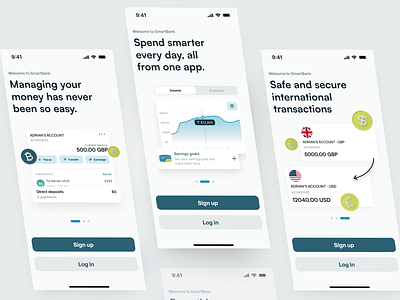 Intro Screens - Smartbank Onboarding android app app clean design finance finance app fintech intro screens ios ios app minimal mobile app mobile app screens mobile ui modern onboarding ui ui design ux welcome screen