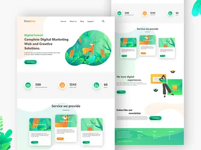 Digital marketing agency website digital marketing digital marketing agency green color illustration landing landing page landing page design marketing agency marketing website orange theme design ui ui design uiux ux design web application design website design