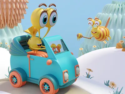 Eyoo 3D Illustration 3d 3d illustration baianat bee big eyes car cartoon character design eyes eyoo honet bee honey illustration illustrations modelling