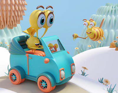 Eyoo 3D Illustration 3d 3d illustration baianat bee big eyes car cartoon character design eyes eyoo honet bee honey illustration illustrations modelling