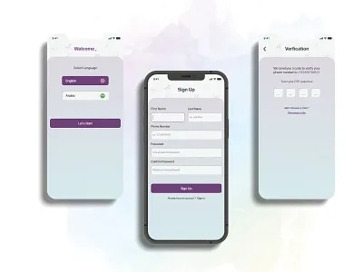 Authentications app authentication create account design gradient log in mobile app otp product design select language singup ui uiux design ux verification visual design