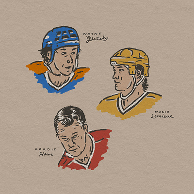 The Hockey Legends design drawing gordie howe hand drawn hockey ice hockey illustration joe horacek mario lemieux nhl procreate wayne gretzky