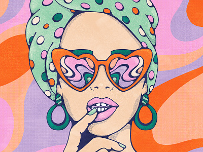 I Heart You 60s 70s babe contemporary female portrait groovy halftone hearts illustration lively scout pop art procreate psychedelic retro self care swirls towel vintage illustration