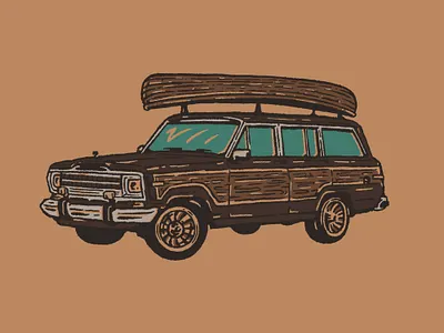 1986 Jeep Grand Wagoneer canoe design drawing hand drawn illustration jeep joe horacek vintage wagoneer