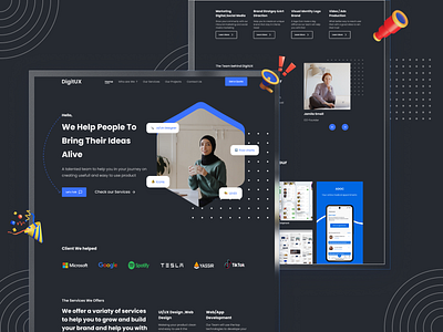 DIGITUX - Creative Agency Dark theme agency design figma flat freebies landing page minimal portfolio ui ui design ui kits ui ux ux ux design web agency web design web site