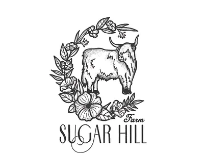 Sugar Hill Farm Logo black and white branding cow design farm farm wedding graphic design illustration logo nature nature illustration procreate vector wedding