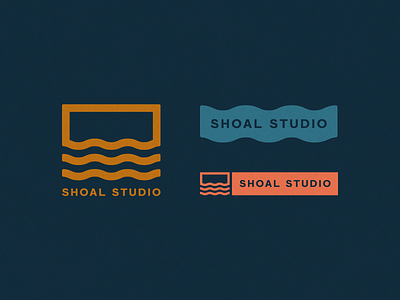 Shoal Studio Logos badge blue branding film flat gold line logo minimal nashville nature red shoal studio video water wave