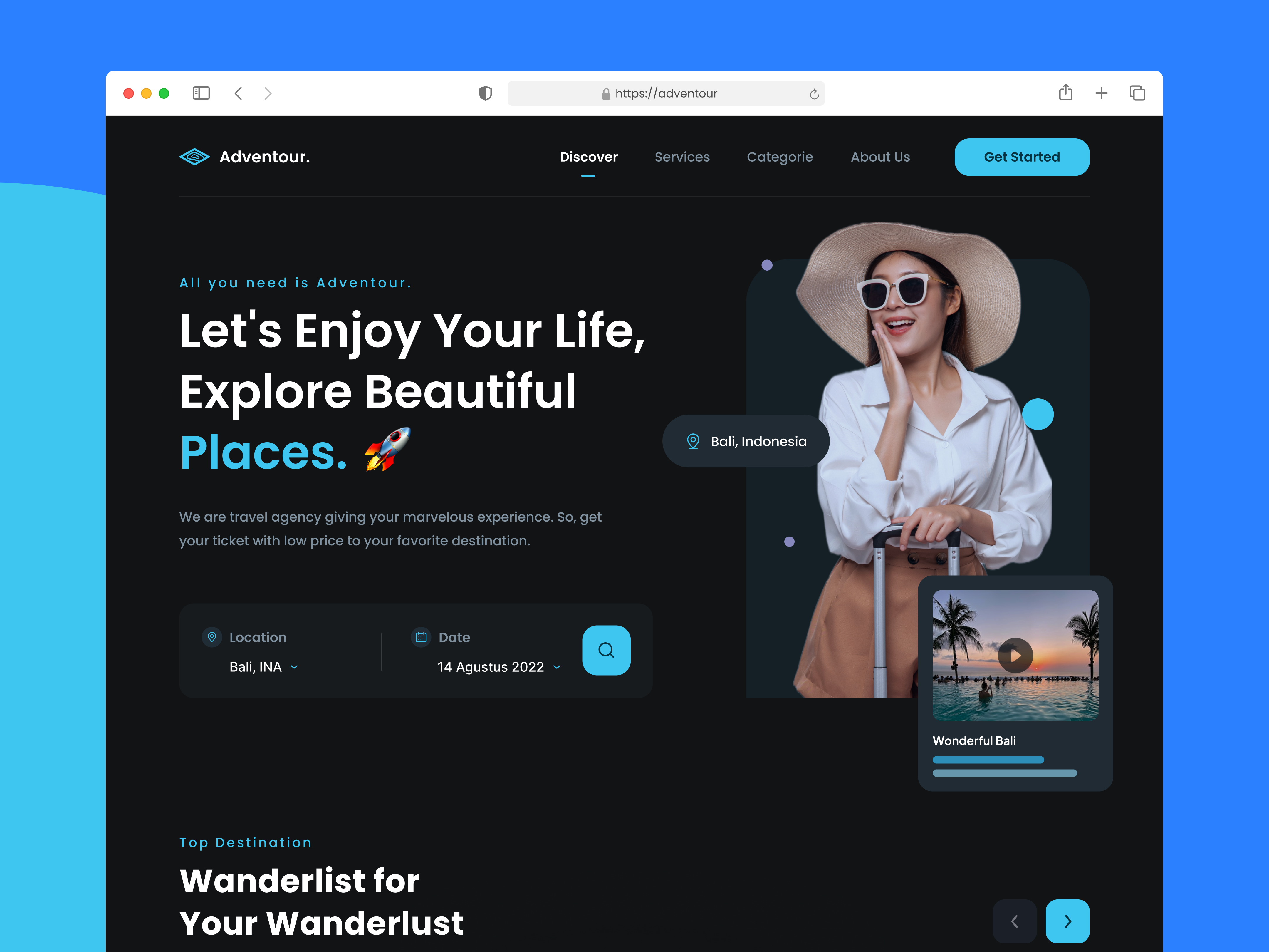 Adventour - Landing Page Design adventure branding design landing page logo ticket tour travel traveling ui ux website