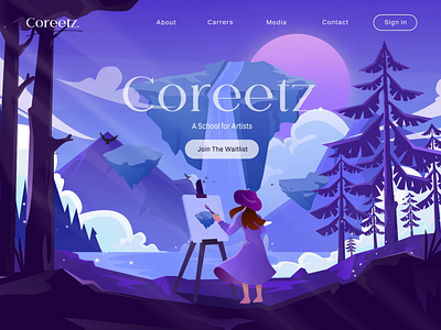 Coreetz. Web Landing Page With Illustrations adobe illustrator after effect animation art artist branding concept design forest graphic design illustration ipad landing page motion graphics parallax ui ux website