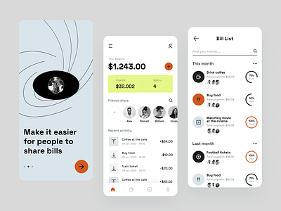 Split Bill - Mobile App app bills clean design exchange ios minimal mobile mobile design payment split split bill topup transaction ui ui design uiux wallet whitespace withdraw