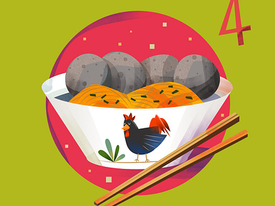 Meatball bowl chicken children culinary digital editorial food icon illustration indonesia kid number red vector