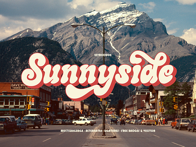 Sunnyside Retro Font + Extras 70s font 90s font classic font fonts funky font groovy font groovy retro font headline font hippie font mid century modern font psychedelic psychedelic font retro font script typeface typographic vintage vibes