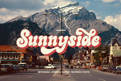 Sunnyside Retro Font + Extras 70s font 90s font classic font fonts funky font groovy font groovy retro font headline font hippie font mid century modern font psychedelic psychedelic font retro font script typeface typographic vintage vibes