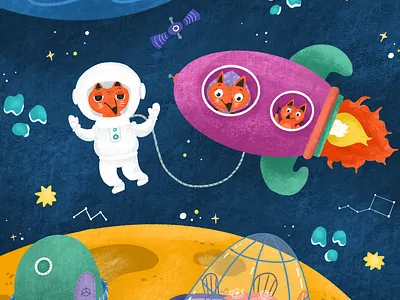 Foxes in space character character design children childrens book childrens illustration design fox illustration space