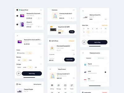 Shopline - Marketplace App UI Kit branding card cart checkout component design design system element mobile order shipping sizeguide ui ui design ui kit ui8 uidesign uikit ux ux design