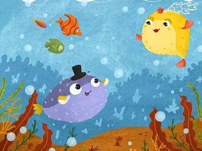 Hedgehog fish animal character character design children childrens book childrens illustration design fish hedgehog illustration ocean sea