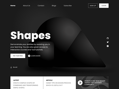 SHAPES LANDING 3d black branding circle colors dark mode design graphic design grey illustration landing page poster shapes square triangle ui ui design vector webdesign website