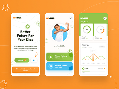 Kids Fitness App UI app app ui branding design fitness fitness app fitness ui gym ios ios ui kids kids fitness onboarding onboarding ui ui uiux user friendly workout