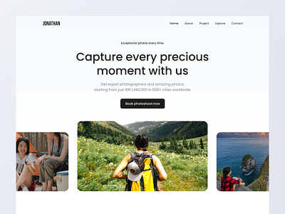 Professional Photographer Landing Page booking clean design experience expert photographer explore hiking homepage landing page modern outdoor photographer photography photoshot popular prewedding professional trending uiux website