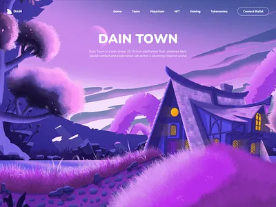 Dain Town Web Landing Page With Illustrations animation crypto crypto character crypto design crypto landing page crypto web design game game character game illustration game landing page game web illustration karakaya metaverse metaverse game nft product ui ux