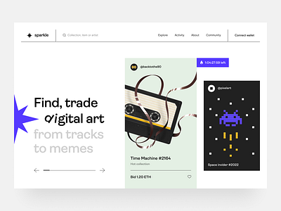 NFT trading platform: landing page blockchain solution dapps design defi digital art platform digital collectibles digital product landing page marketing website nft nft platform website product page product website saas design web 3.0 webdesign website design