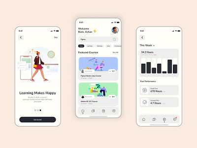 Online Learning App Design adobe xd app design branding colourfull creative daily uiux design figma illustration minimalist design mobile mobile app design ui uiux user interface ux vector