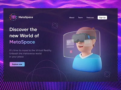 Metaverse - Web 3.0 - Landing Page 3d augmented reality blockchain branding creative crypto cryptocurrency dark mode future illustrations landing page marketplace meta metaverse nft ui ux virtual world web 3.0 website