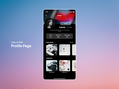 Daily UI 006 - Profile 006 adobexd app design dailyui dailyui006 ios minimal profile profilepage ui uiux